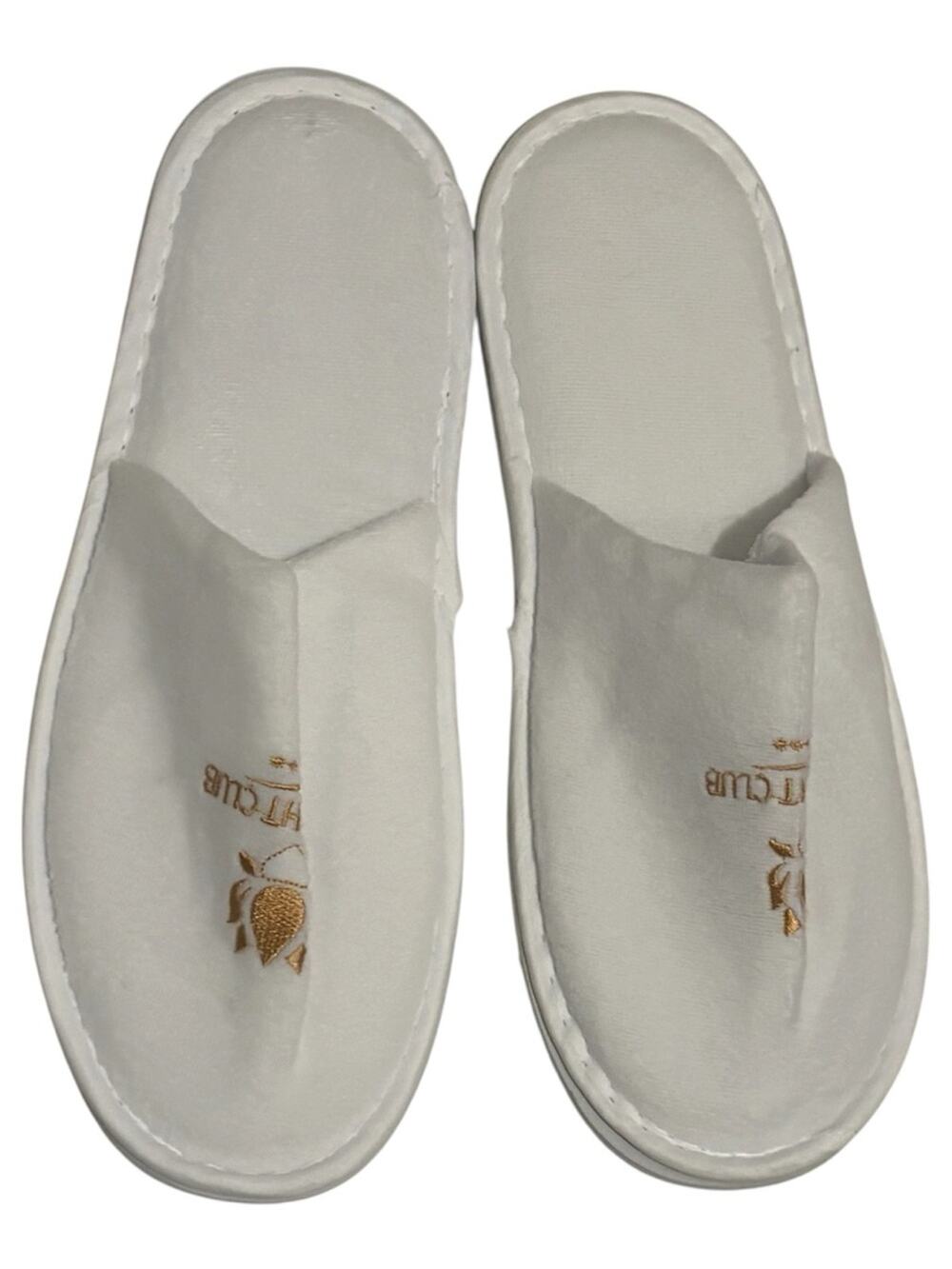 White and gold MSC Yacht Club slip-on slippers